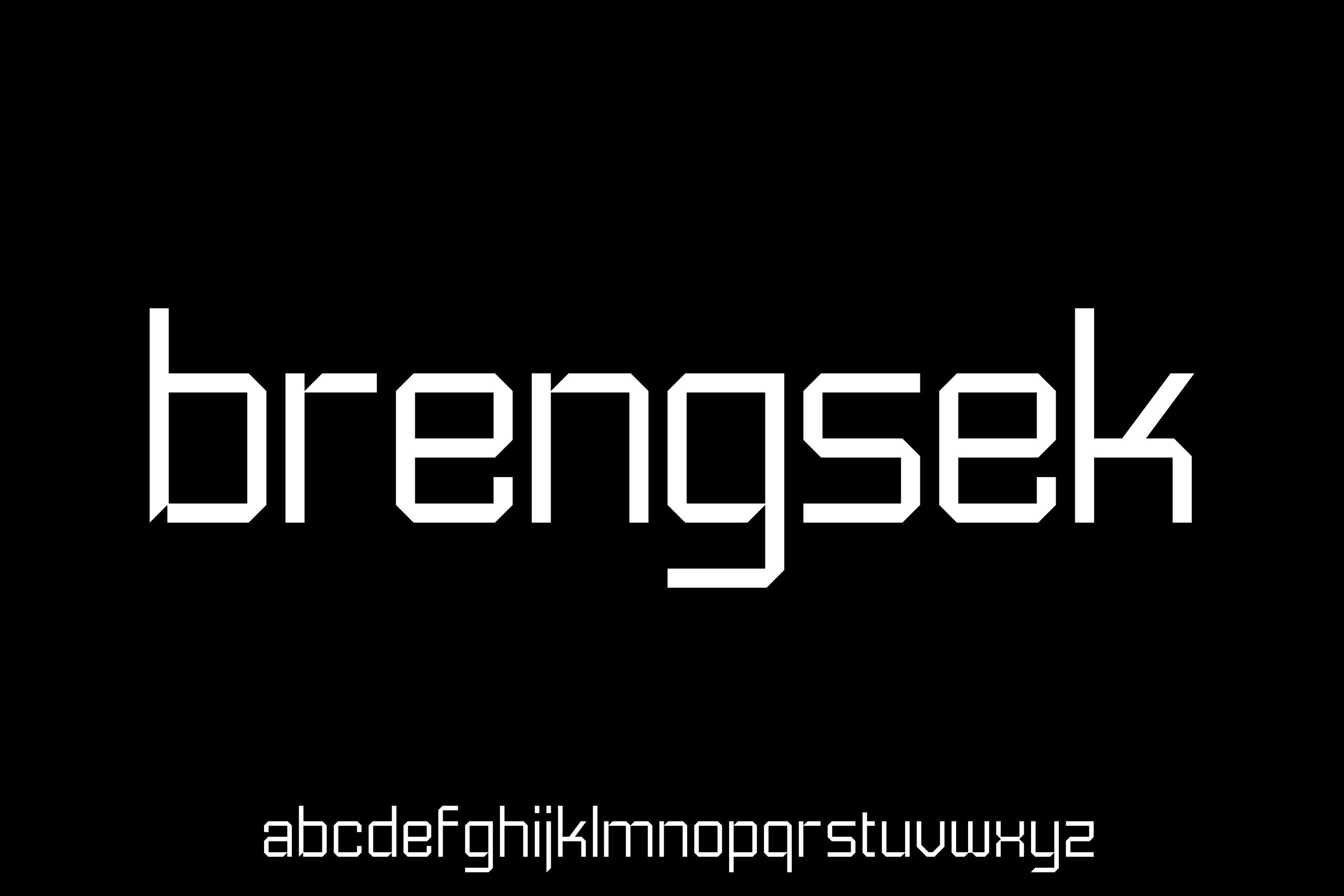 Fondo negro con la palabra "brengsek" en minúscula, fuente blanca estilizada en la parte superior y un alfabeto completo con un estilo similar debajo.